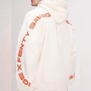 Savage x Fenty Fleece Hoodie White Tea Easy Rider Graphic Sweatshirt Medium NWT